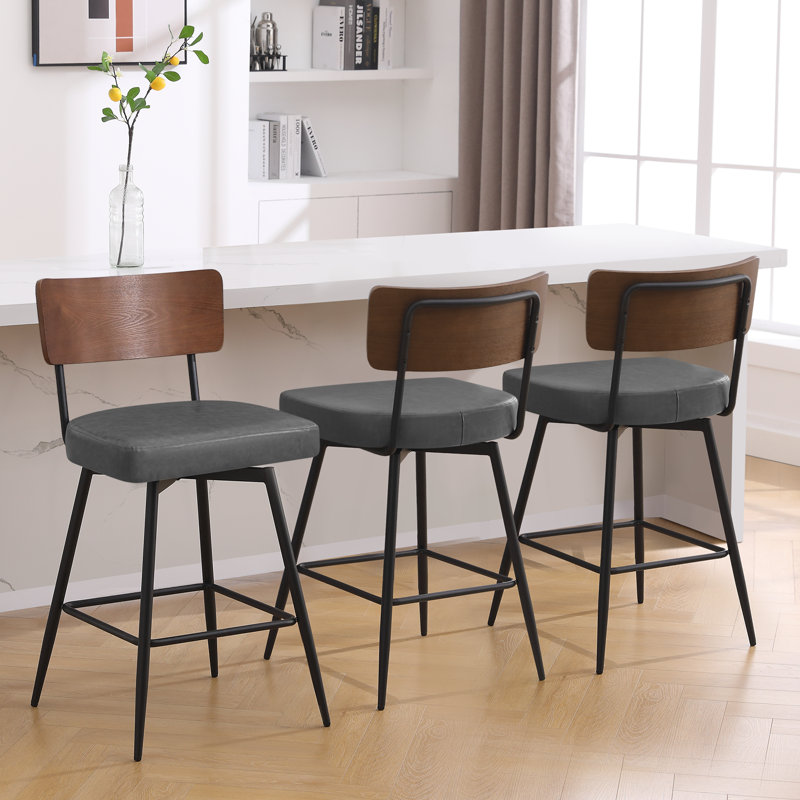 Tabouret de bar et de comptoir pivotant rembourré, Gris, 3, Tabouret de comptoir (siège d'une hauteur de 26 p