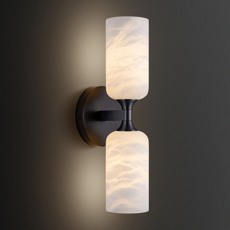 Appliques murales noires pour salle de bain en marbre albâtre de 14 po Aleinah (ampoules incluses), Noir mat