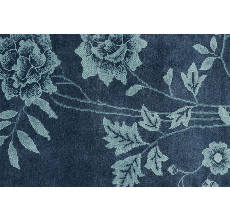 Art Deco Hand Knotted Wool Floral Area Rug, Rectangle 5' x 7'