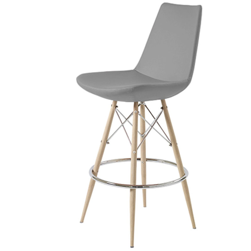 Shinkle Upholstered Counter Stool, Black, Pastel Orange Leatherette, Bar Stool (29" Seat Height)