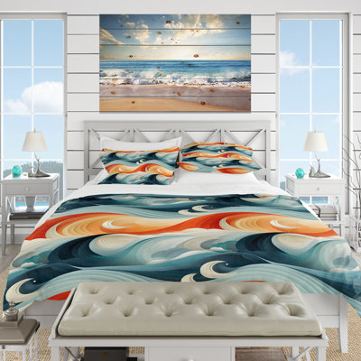 Blue And Orange Wave Abstract Duvet Cover