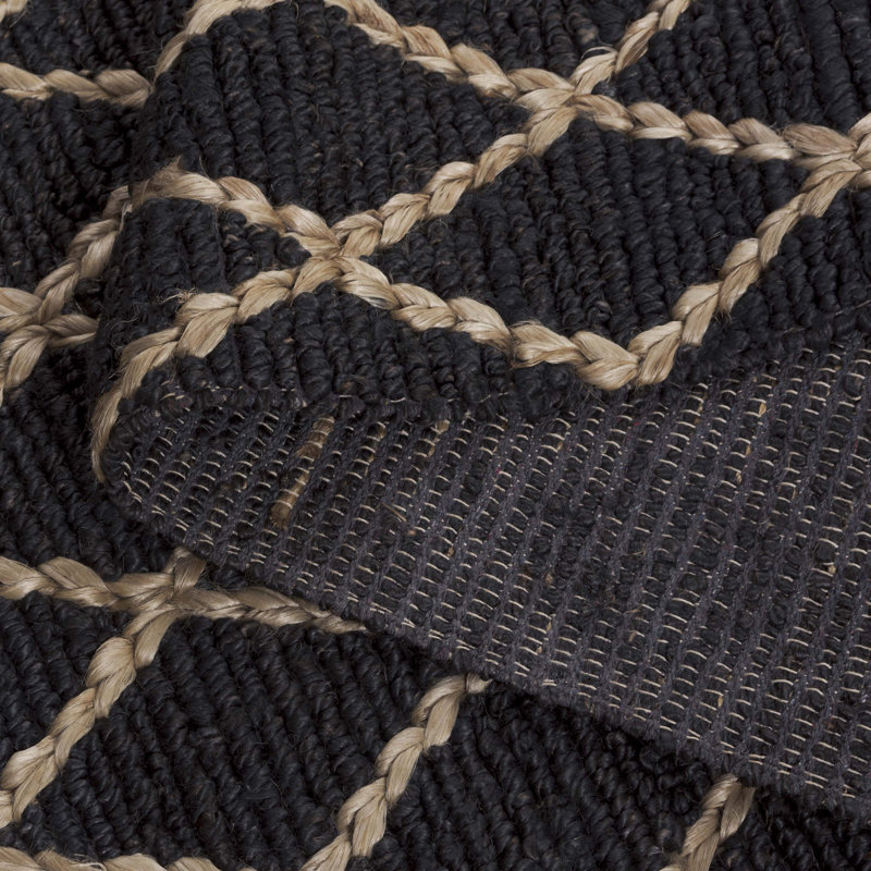 Alderson Natural Fiber Hand Loomed Jute/Cotton Geometric Rug in Charcoal, Rectangle 5' x 8'