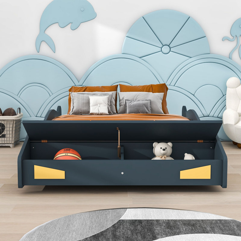 Akkie Platform Storage Bed, Dark Blue
