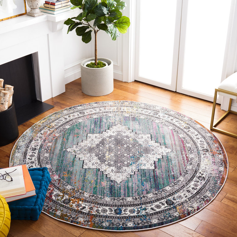 Tapis oriental ivoire / bleu Bruckmann, Rond 6 pi 5 po