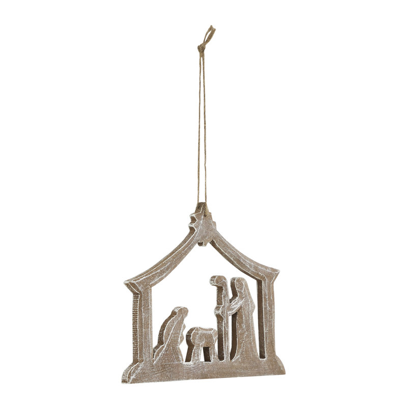 Finition ornée de plumes de la Nativité - 5 pouces, Brun clair/blanc, H 5 po x l 6,25 po x P 0,25 po
