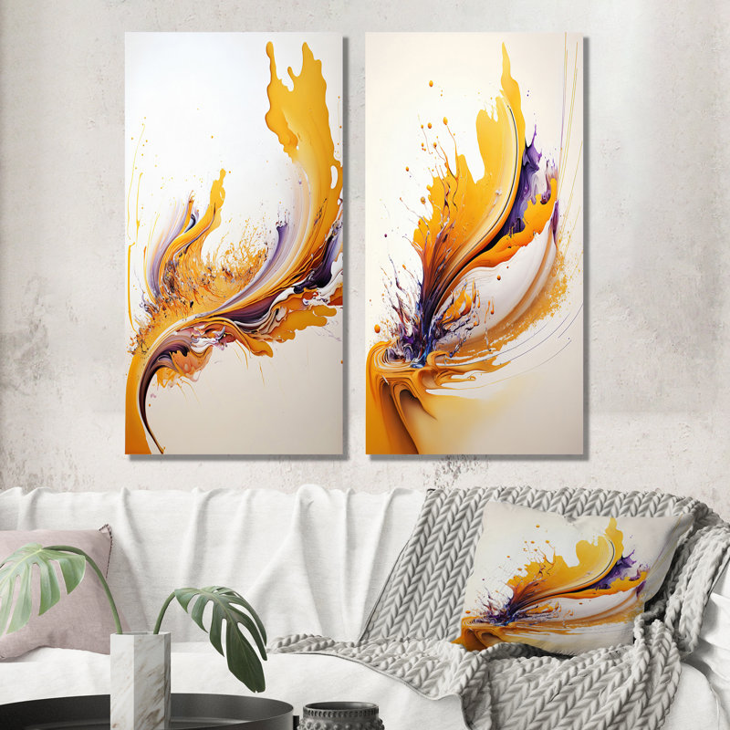 «White And Gold Fusion», 2 pièces sur toile, Toile tendue, H 32 po x l 32 po