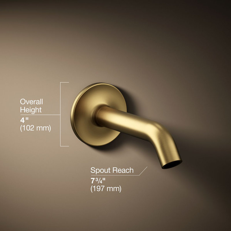 Purist Wall Mount Non Diverter Bath Tub Spout, Vibrant Moderne Brushed Gold