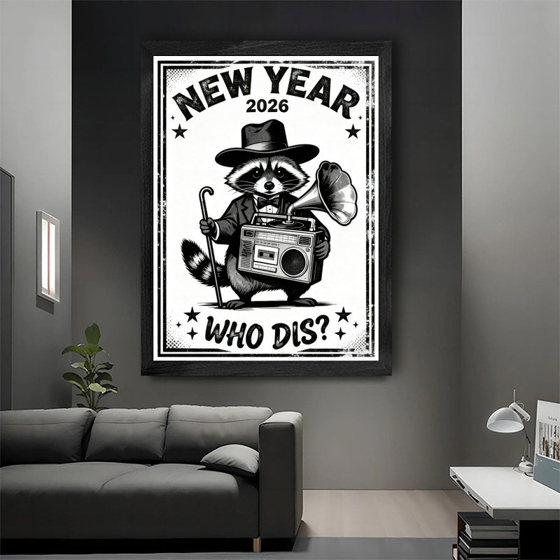 Reproduction d'art fantaisiste rétro encadré noir 2026, H 37 po x l 25 po
