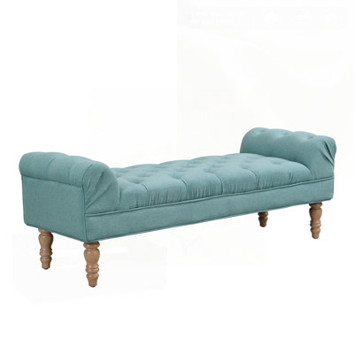 Button-Tufted End Of Bed Bench, Large Upholstered Ottoman With Rolled Arms, Ideal For Bedroom, Living Room, And Entryway In Dusty Teal