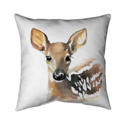 Watercolor fawn face - 16"x16" Outdoors Throw pillow - Spun poly - Print on demand