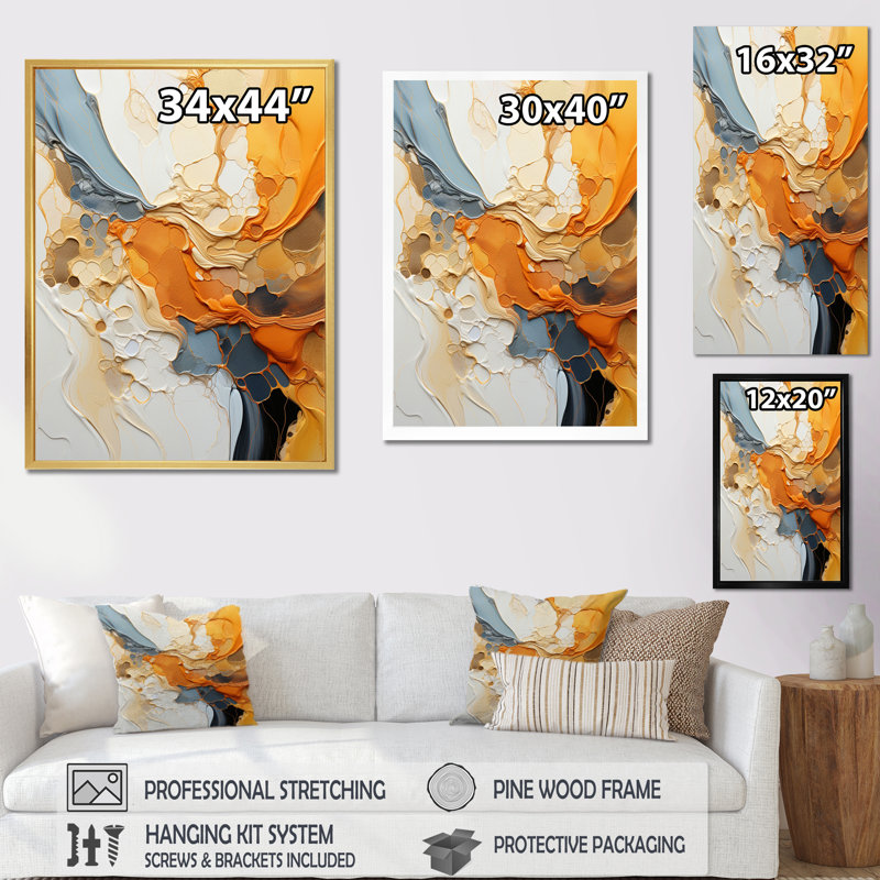 Orange Blue Line Art Abstract Expressionism On Canvas Print, 20" H x 12" W x 1" D, Wrapped Canvas
