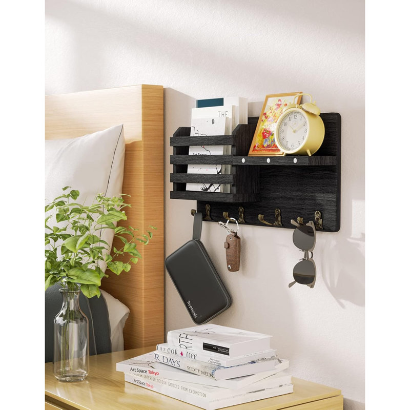 Ramari Wall Organizer with Key Hooks, 7.87cm H x 20.06cm W x 38.1cm D, Black