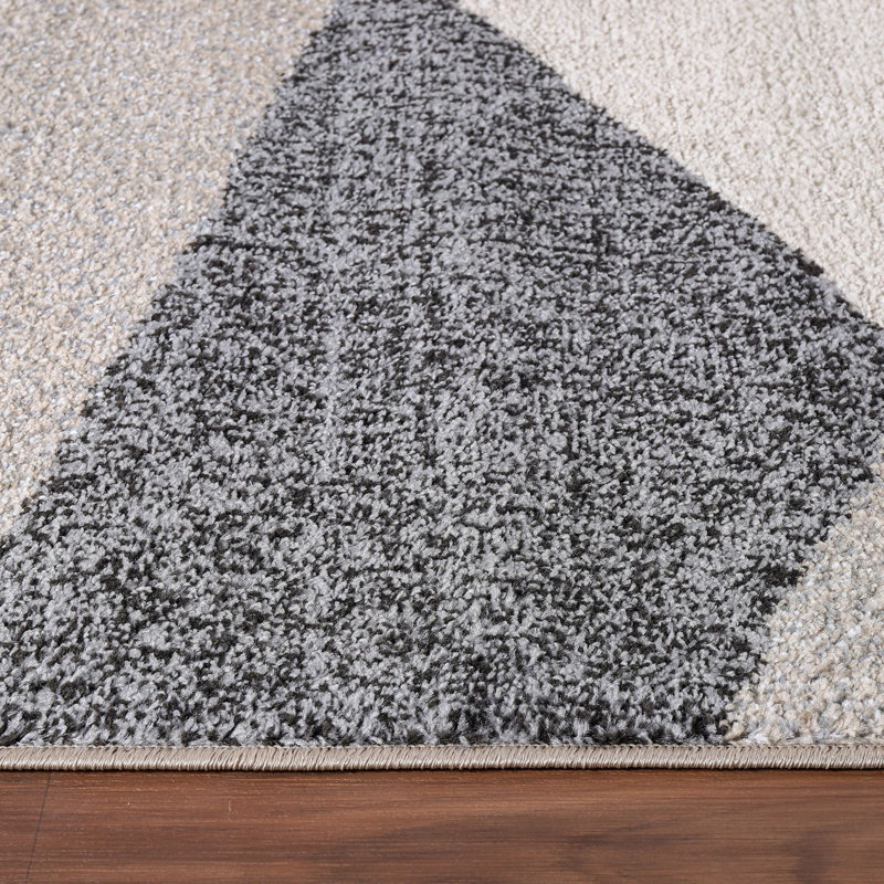Modern Area Rug with Geometric Design in Beige Grey Cream, Rectangle 5'3" x 7'3"