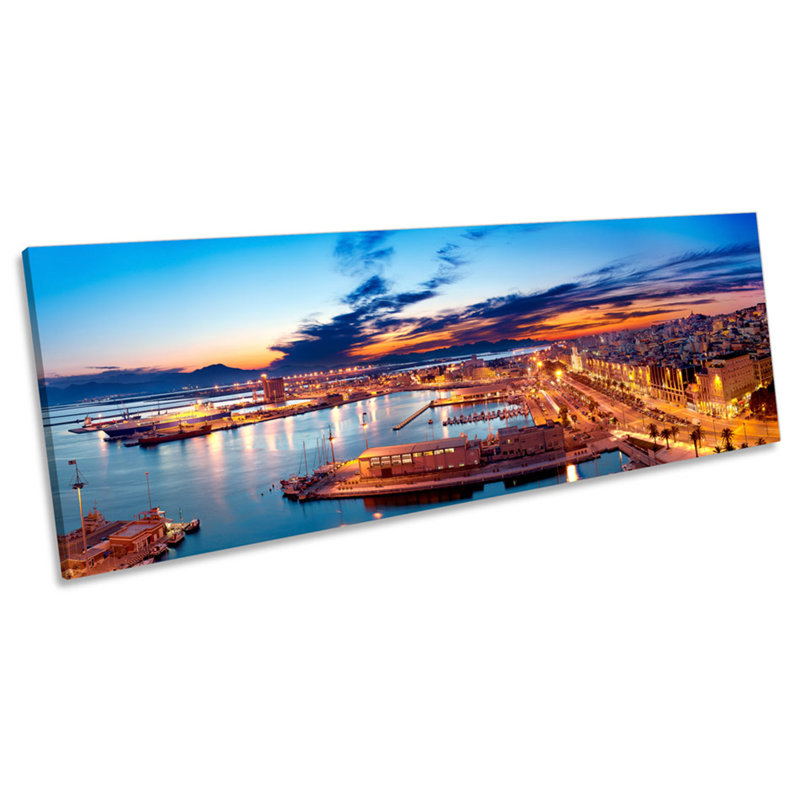 Cagliari Harbour Italy Skyline - Wrapped Canvas Panoramic Print, 30.48cm H x 91.44cm W x 2cm D