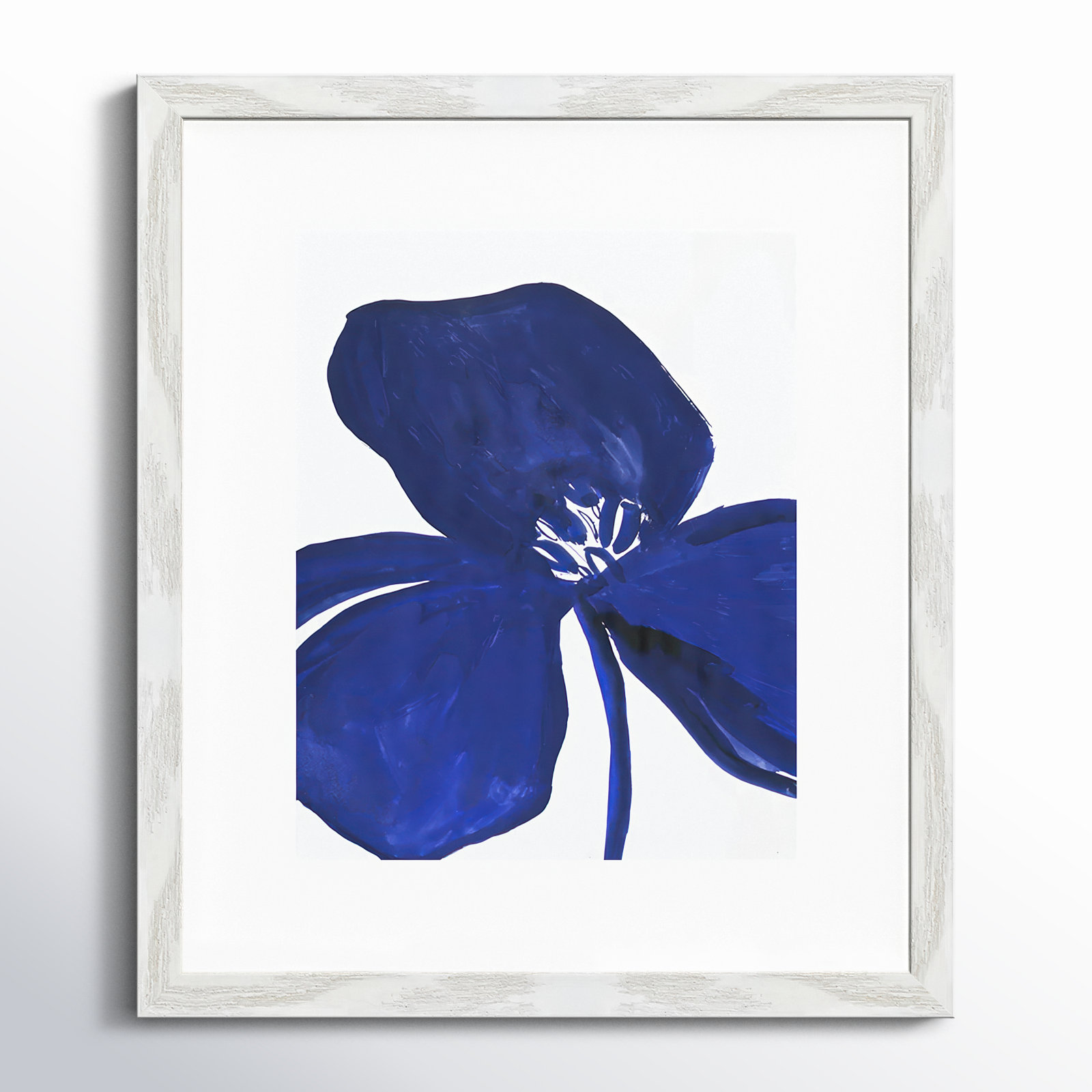 Clarisse "Indigo Petal II" Painting, 15" H x 13" W x 0.75" D, White Framed Paper