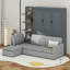 Queen Size Murphy Bed With Three Seater L Shaped Sofa And Storage Shelves-108195640
