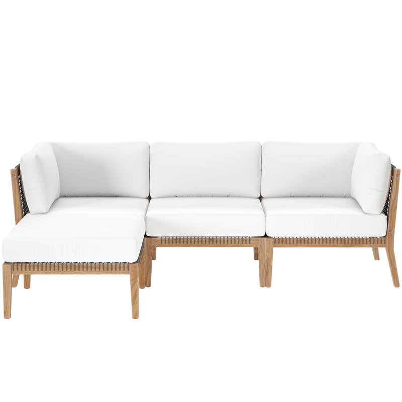 Modway Clearwater Outdoor Patio Teak Wood 4-Piece Sectional Sofa, White