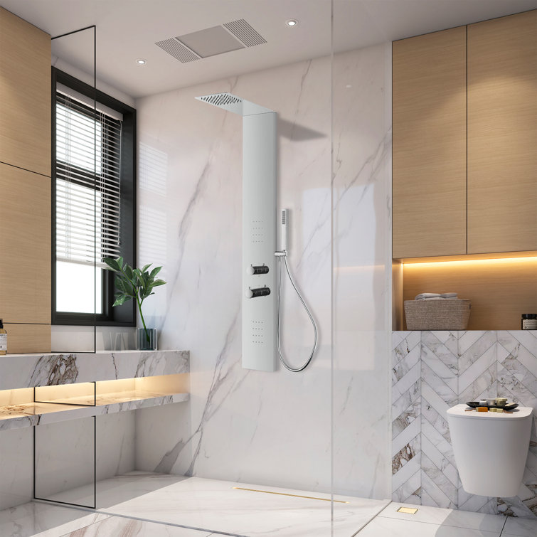 Collines Series 55 In. 2-Jetted Shower Tower With Heavy Rain Shower And Jets And Spray Wand