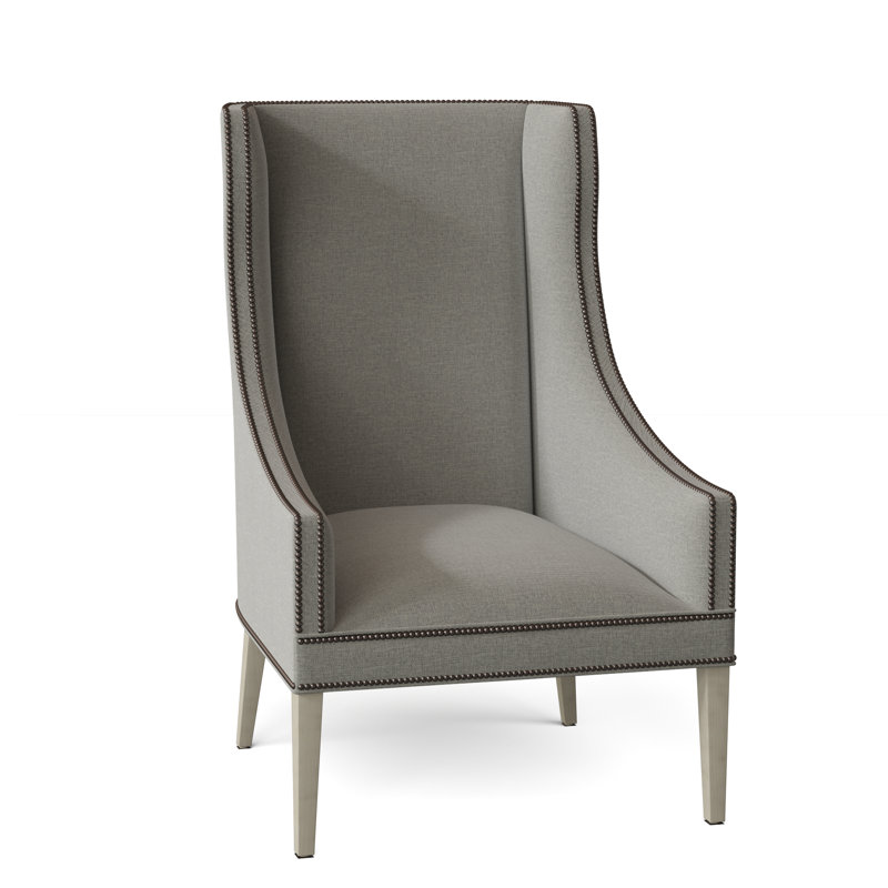 Fauteuil à oreilles 28,25 po Frances, Laiton brillant, 3160 polyester platine, Amande chamois