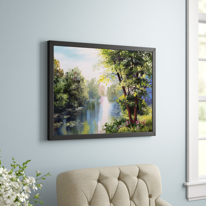 Peinture de paysage sur toile, H 30 po x l 40 po x P 1,5 po, Cadre noir