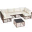 Ensemble modulaire de patio 7 pièces en osier, canapé d'extérieur avec coussin et table basse-655753492