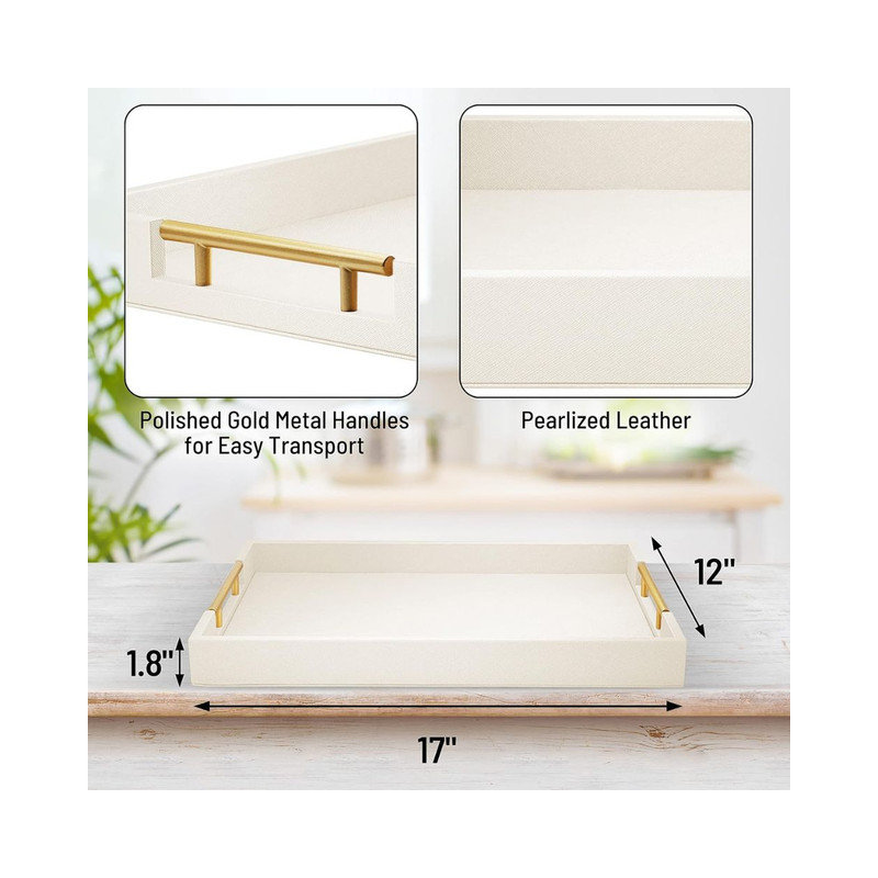 Plateau de service en bois et cuir