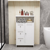 White Bathroom Vertical Storage Cabinet With 3 Drawers And 1 Door