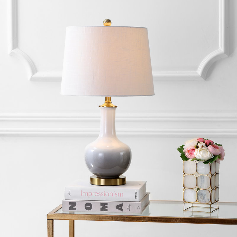Halley Gradient 25" Ceramic/Brass LED Table Lamp, White/Gray
