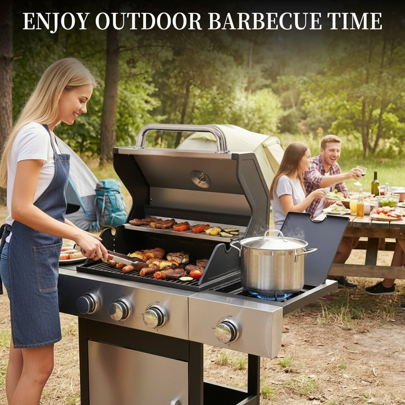 Barbecue au propane à 3 brûleurs GRILL DEPOTS, 39 000 BTU, grilles en fonte émaillée de porcelaine, couvercle isolé à double paroi, brûleur latéral, roues pour la cuisine extérieure