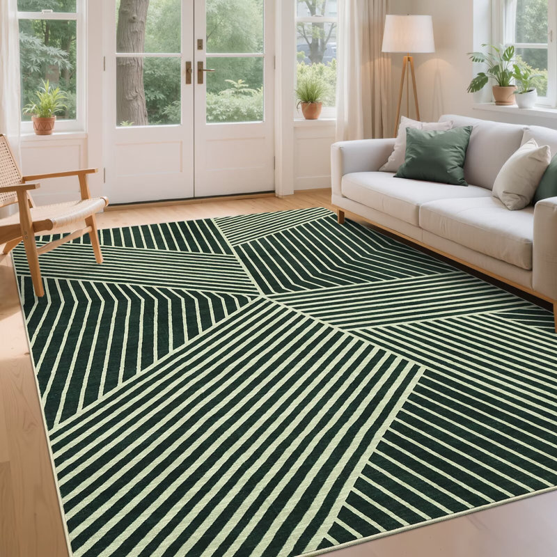 Très grand tapis rayé lavable à la machine antidérapant et antidérapant, Rectangle 5 pi x 7 pi