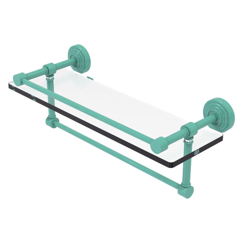Waverly Place Floating Shelf with Towel Bar, 5" H x 16" W x 5" D, Sea Foam Green
