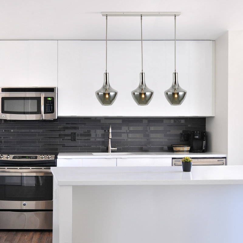 Cammie 3 - Light Kitchen Island Pendant, Smokey, Satin Nickel