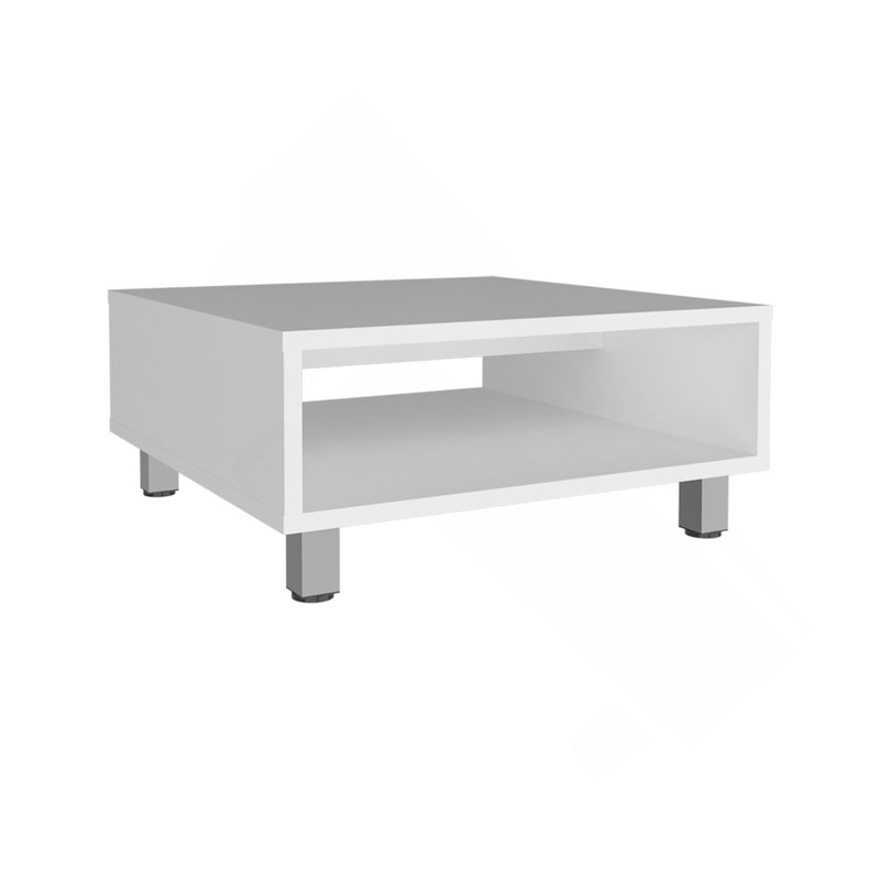 Table basse carrée minimaliste carrée avec rangement ouvert Eclipse, Blanc