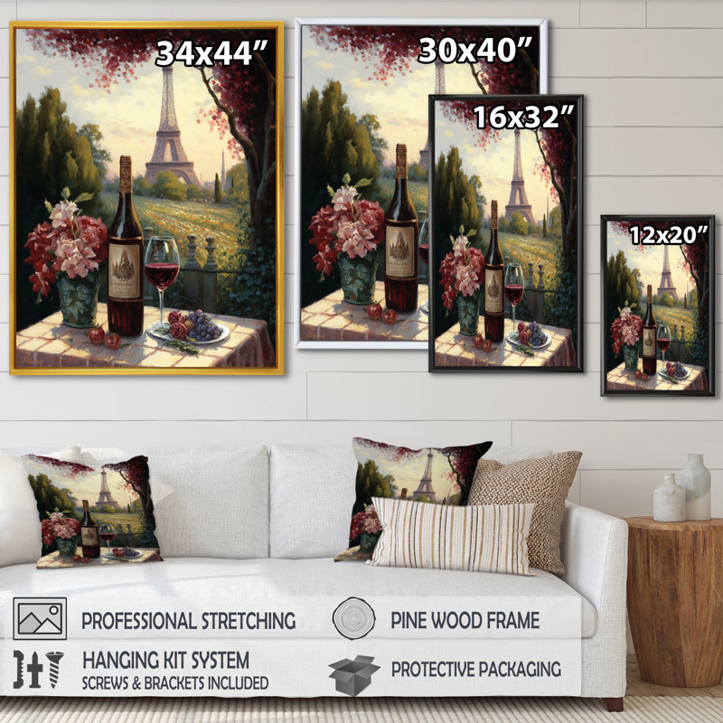 «Savouring Red Wine» par la Tour Eiffel Paris I, reproduction sur toile, H 32 po x l 24 po x P 1 po