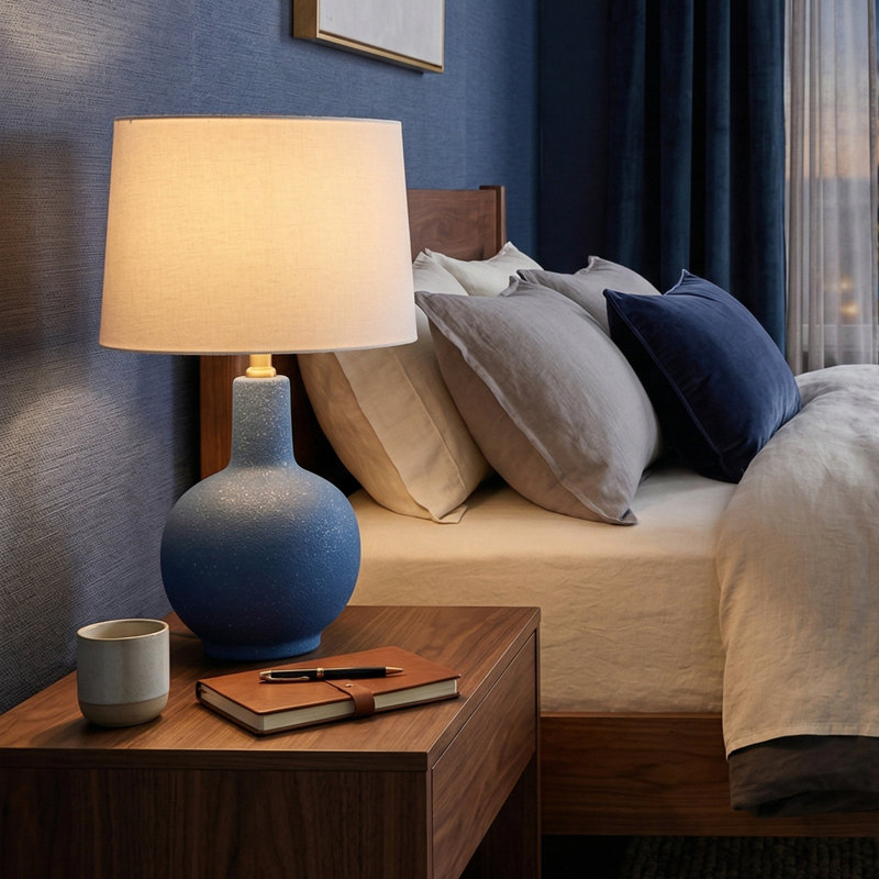 18.5’’ Blue Ceramic Table Lamp with White Fabric Shade