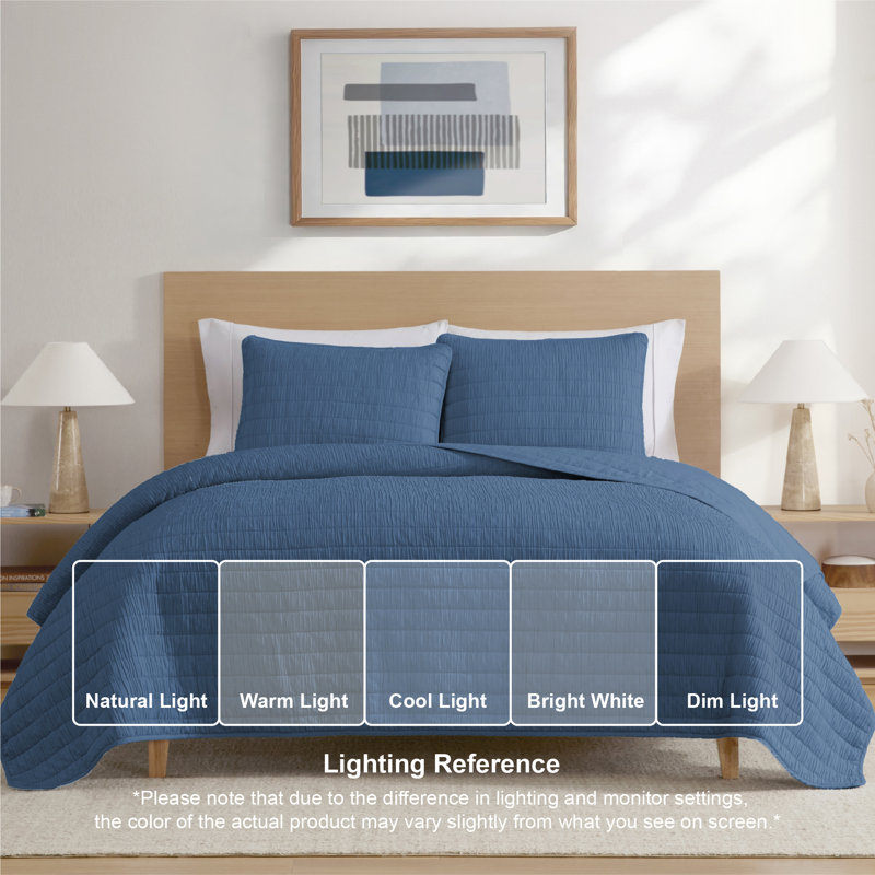 Swift Home Crinkle Washed 3-Piece Microfiber Quilt Set -  Ultra-Soft, Versatile, Classic, Timeless - All-Seasonal, Durable, Easy Care
