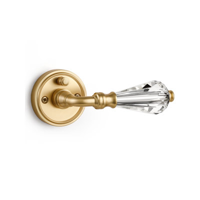 SORWDUERM 1 Pack Gold Glass Door Lever Privacy Crystal Door Levers Satin Brass Door Lever Interior Brushed Gold Door Handle for Bedroom and Bathroom,Zinc Alloy