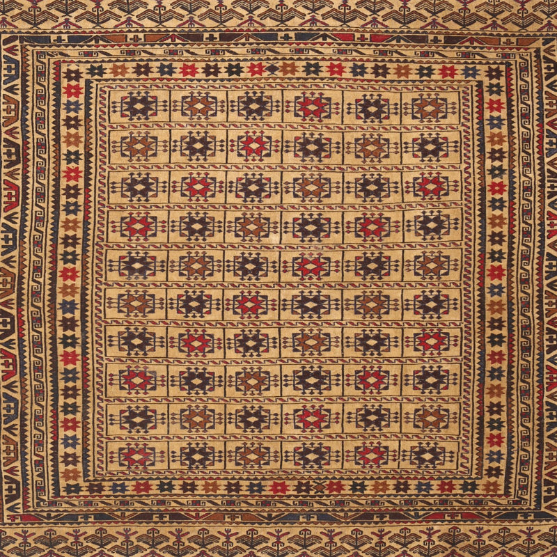 Tapis traditionnel brun / beige / rouge, Carré 4 pi