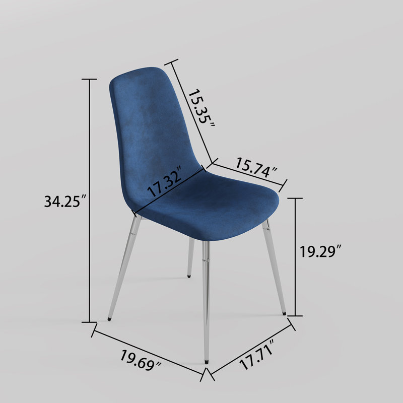 Chaise d'appoint en velours 19,3 po H , Bleu, Argent argent
