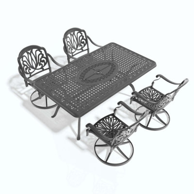 All-Weather Cast Aluminum Dining Set, Include Swivel Chairs And Rectangular Table With Frame