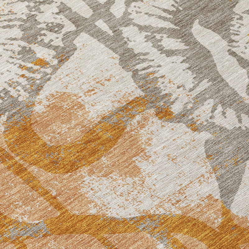Machine Washable Indoor/Outdoor Chantille ACN2894 Floral Rug, 2'3" x 7'6" Runner, Copper