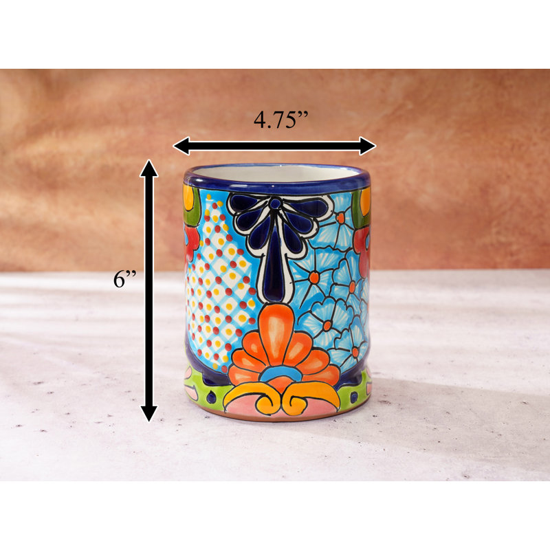 Pot à ustensiles en céramique mexicain Talavera, Cobalt