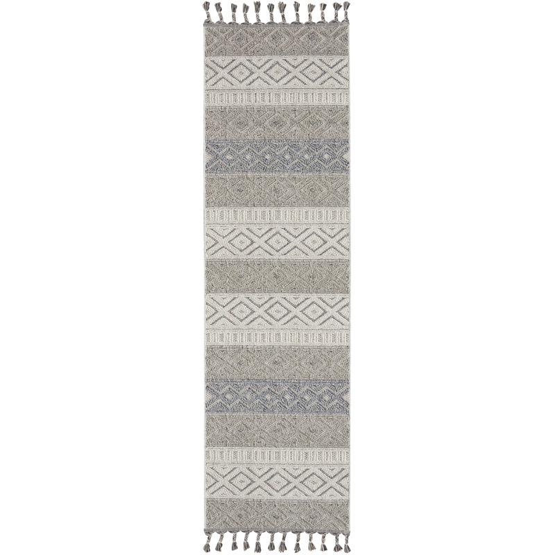 Tapis gris / ivoire Ahrens, Tapis de couloir 2 pi 2 po x 8 pi 2 po