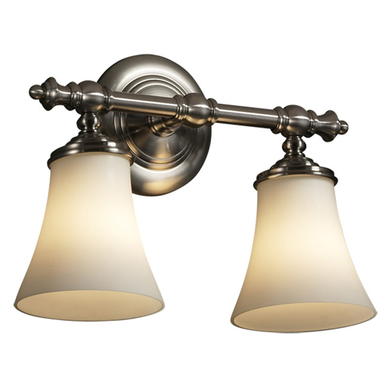 Barre d'éclairage de salle de bain 2 lumières Aisaiah, Verre blanc opalin, Nickel brossé