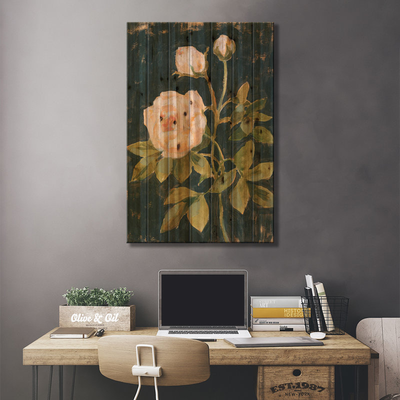«Moody Blooms II On Wood» par Victoria Borges, impression graphique, H 26 po x l 18 po x P 1,5 po