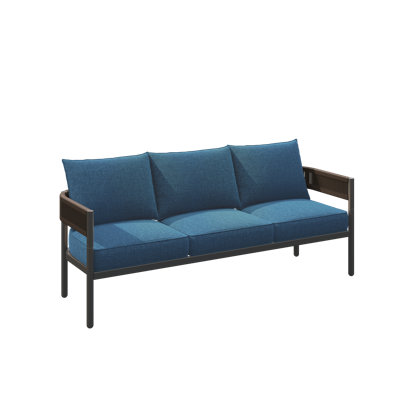 Outdoor 3-Seat Couch Sofa, Wicker Conversation Set with Thick Cushion for Porch, Garden, Yard, Blue