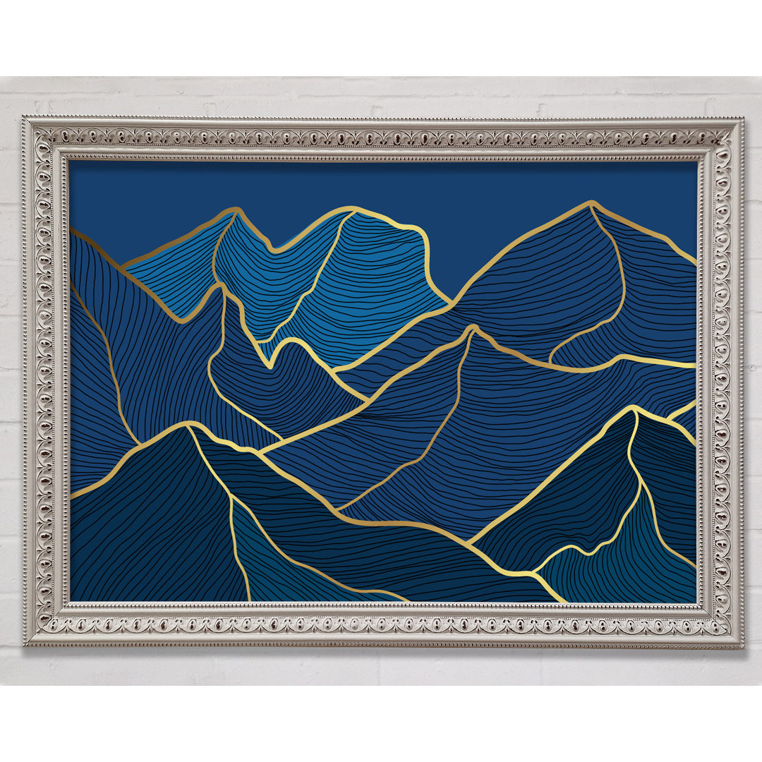 Gold Mountains On Blue - Einzelner Bilderrahmen Kunstdrucke