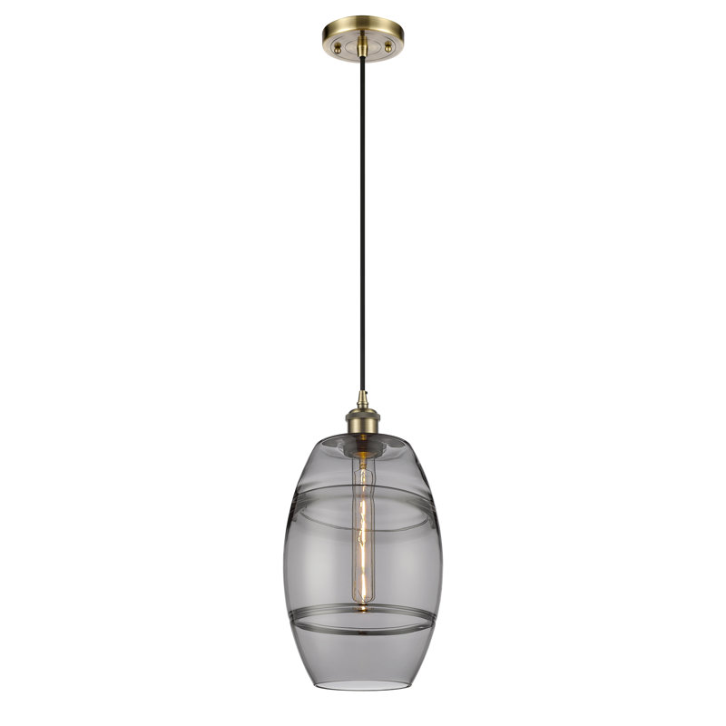 Luminaire suspendu 1 lumière Absalat, H 9,88 po x l 8 po x P 8 po, Gris fumée clair, Laiton antique