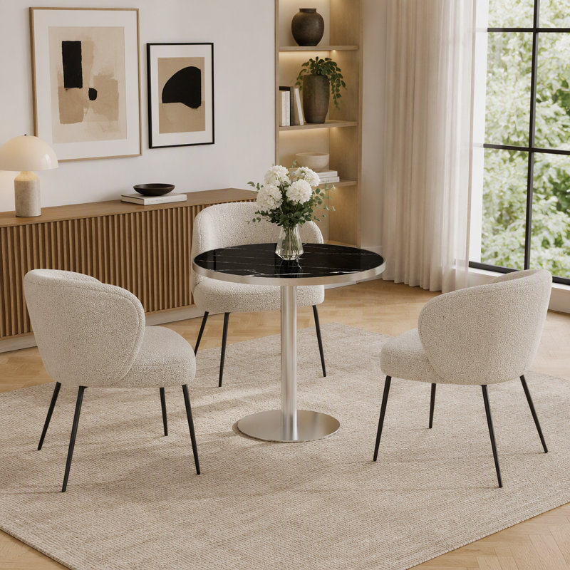 Table de salle à manger ronde tulipe de 80 cm (31,5 po), table moderne en pierre frittée avec motif marbre, base en acier inoxydable résistant aux rayures pour l'intérieur, l'extérieur et le bureau à domicile.