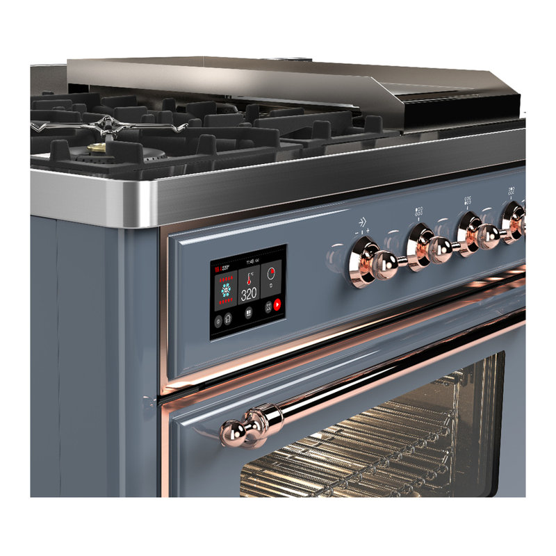 Majestic III Series 48 Inch Dual Fuel Range with 5 Sealed Burners, Griddle, Frenchtop in Glossy Black (Natural Gas, Burnished Trim)